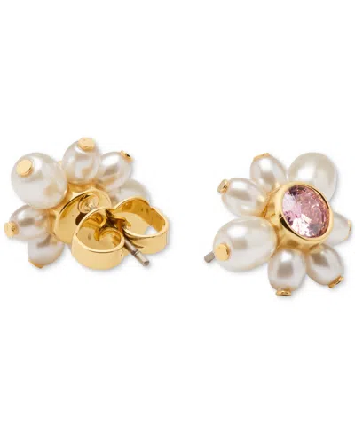 Kate Spade Gold-tone Color Cubic Zirconia & Imitation Pearl Flower Stud Earrings