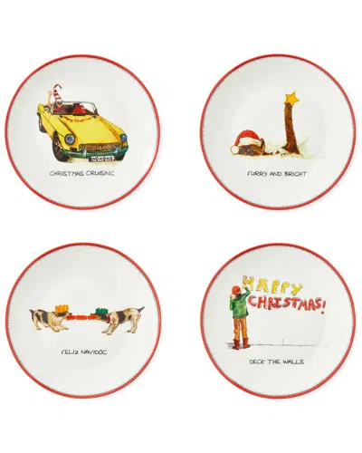 Spode Set Of 4 Kit Kemp Doodles Tidbit Plates