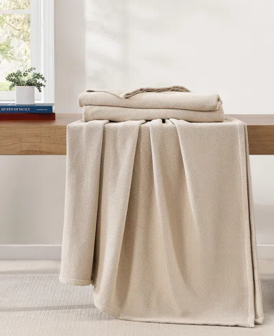 Tommy Hilfiger Solid Cotton Pique Blanket, Twin