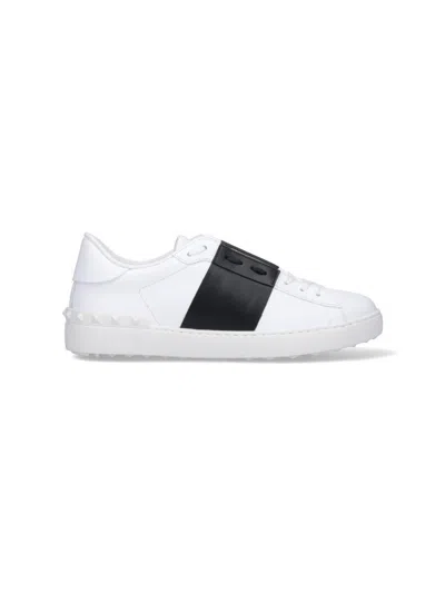 Valentino Navy Blue Leather Open Sneakers With Black Band