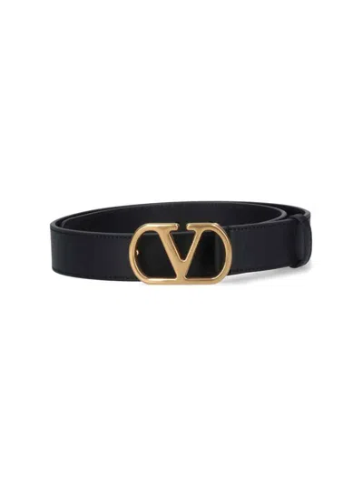 Valentino Adjustable Length Gold-tone Buckle Belts In Black