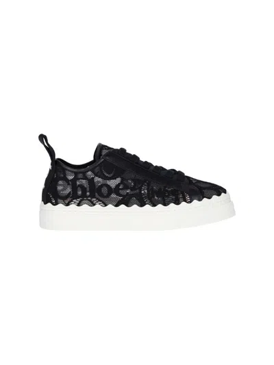 Chloé Lauren Scalloped Logo-detailed Lace And Leather Sneakers