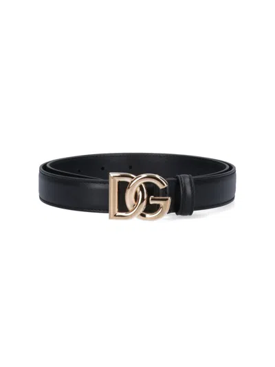 Dolce & Gabbana Dg Logo Leather Belt In Black