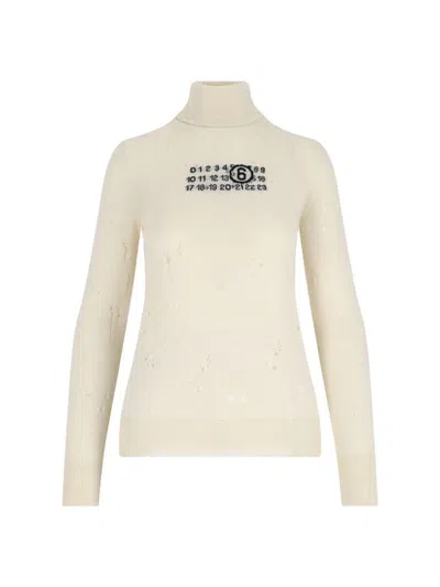 Mm6 Maison Margiela Distressed Turtleneck Sweater With Numeric Signature