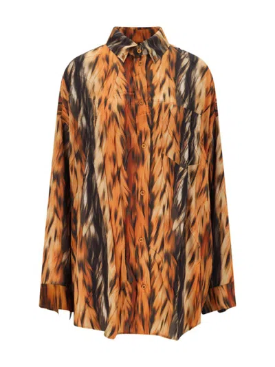 Balenciaga Fur Print Cocoon Silk Crepe Blouse