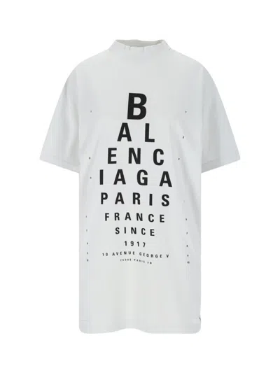 Balenciaga White T-shirt With Logo Printed On The Front And Torn Details In Cotton Woman