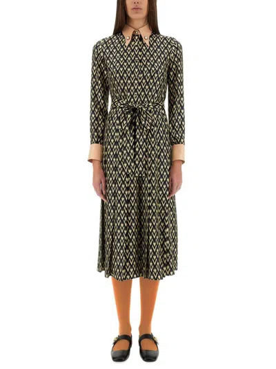 Valentino Embellished Belted Printed Silk-twill Midi Shirt Dress