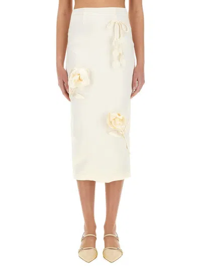 Self-portrait Satin Midi Skirt With 3d Flowers