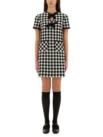 Valentino Embroidered Damier Light Tweed Short Dress