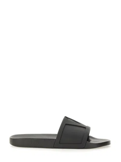 Valentino Garavani Black Sandals With Vlogo Detail On The Front In Tech Fabric Man