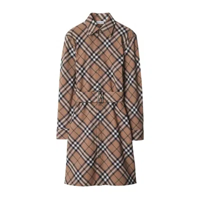 Burberry Waist Belted Shirt Dress With Checked Pattern