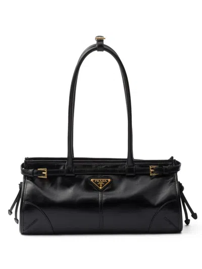 Prada Bonnie Medium Naplak Patent Leather Handbag In Black