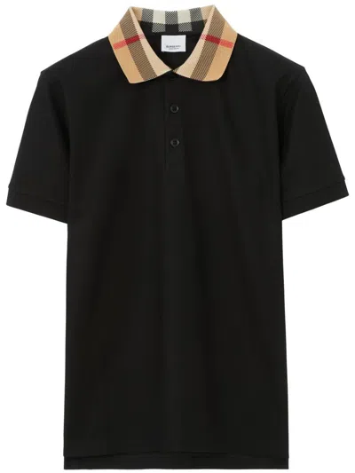 Burberry Cody Polo Shirt With Check Collar In Blue