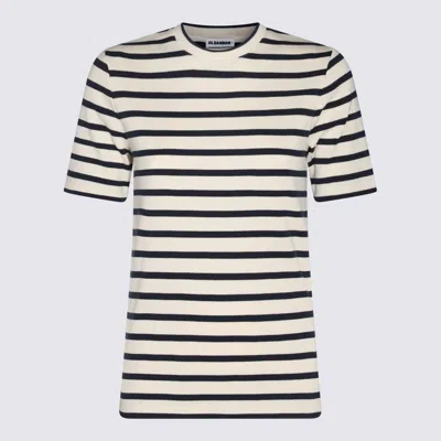 Jil Sander Black And White Knitted Striped T-shirt In Cotton Woman