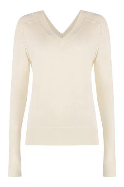 Calvin Klein Wool V-neck Sweater With Ribbed Knit