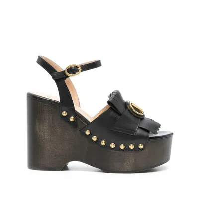 Valentino Vlogo Signature Calfskin Clog Sandal With Fringes 120mm