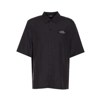 Amiri Mens Black Spirit Logo-patch Woven Bowling Shirt