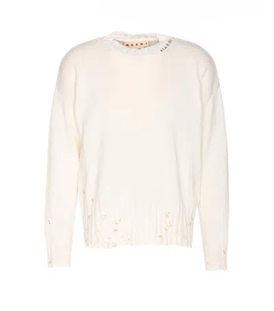 Marni Drawstring Crewneck Distressed Sweater