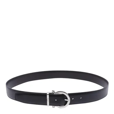 Ferragamo Men Adjustable Double Gancini Belt In Black