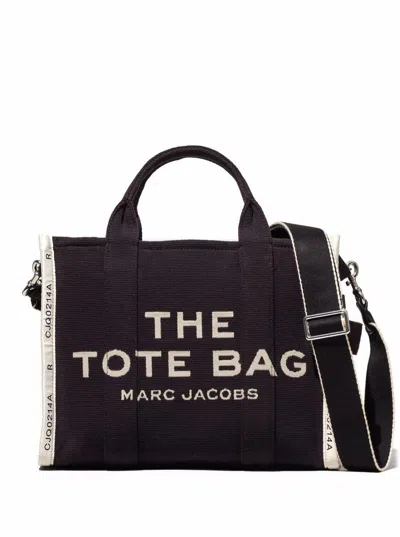 Shop Marc Jacobs 'the Medium Tote' Black Tote Bag With Contrasting Logo Embroidery