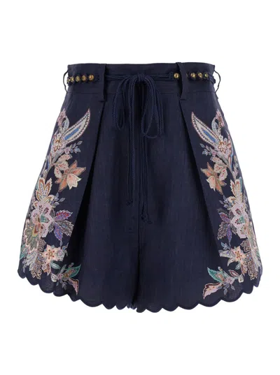 Zimmermann Womens Navy Multi Paisley Rhiannon Floral Linen Shorts Xs