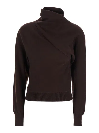 Tom Ford Brown Sweater With High Neck In Cashmere And Cotton Blend Woman In Brown