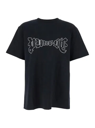Purple Brand Black Crewneck T-shirt With Logo Print On The Front In Cotton Man