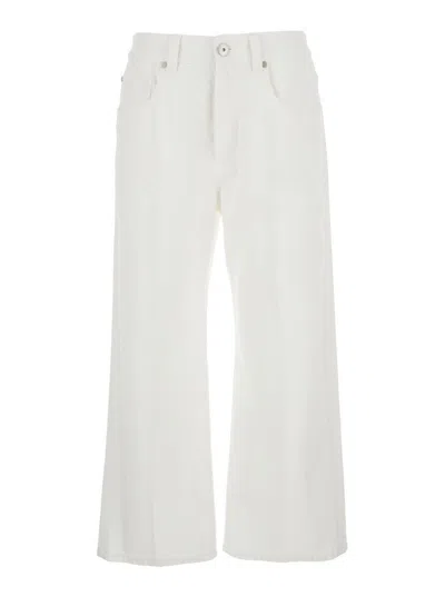 Brunello Cucinelli White Jeans With Wide Leg And Monil Detail On The Rear In Denim Woman