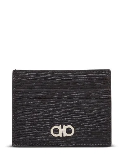 Ferragamo Salvatore  Two-tone Gancini Card Holder Accessories In Black