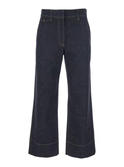Brunello Cucinelli Blue Jeans With Wide Leg And Contrasting Stitching In Denim Woman