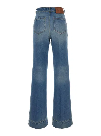 Victoria Beckham Alina Blue Jeans With Belt Loops And Logo Embroidery On The Pocket In Denim Woman In Blue