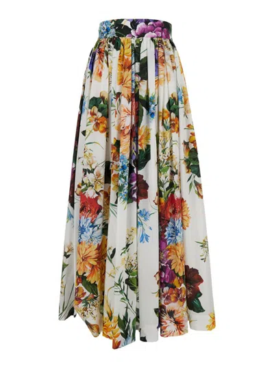 Dolce & Gabbana High-waisted Skirt With A Floral Bouquet Print In Multi