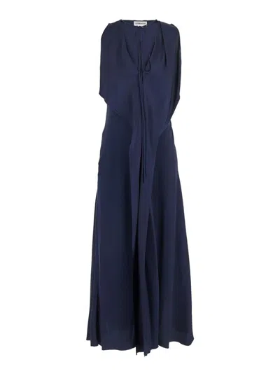 Victoria Beckham Blue Sleeveless Long Dress With V Neck In Fabric Woman