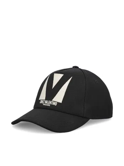Valentino Cotton Baseball Cap With Embroidery And Curved Brim In Black
