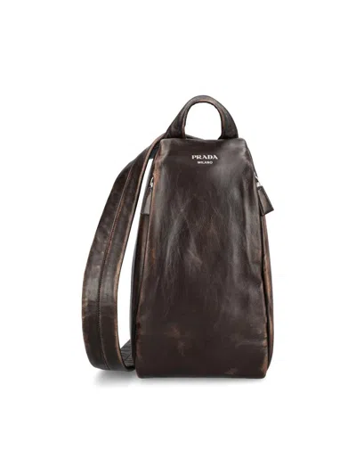 Prada Structured Leather Backpack With Logo Zipper Closure