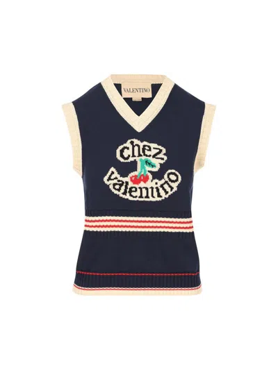 Valentino Garavani Women Midnight Blue Cotton Vest In Blue
