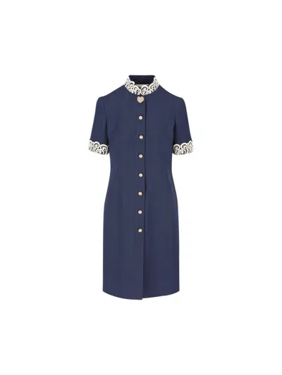 Valentino Structured Midi Dress With High Collar In Blue