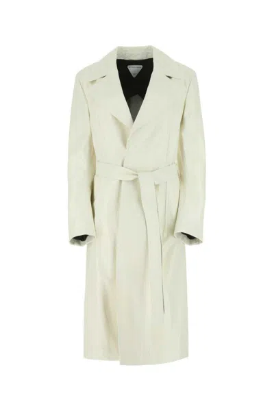 Bottega Veneta Women Ivory Leather Coat In Neutral