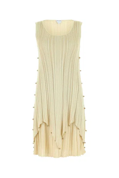 Bottega Veneta Embellished Pleated Mini Dress In Neutral