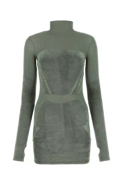 Dion Lee Chenille Intarsia Long-sleeved Mini Dress In Gray