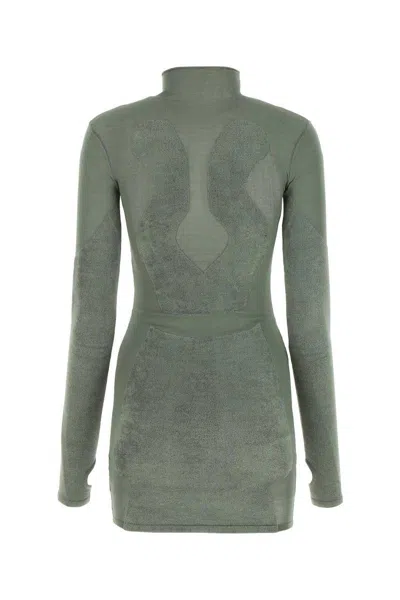 Dion Lee Chenille Intarsia Long-sleeved Mini Dress In Gray
