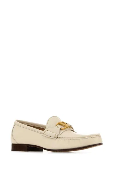 Valentino Garavani Women Ivory Leather Vlogo Loafers In Neutral