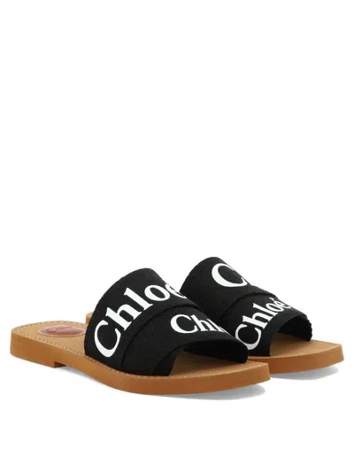 Chloé Woody Flat Logo Ribbon Slide Sandals