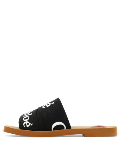 Chloé Woody Flat Logo Ribbon Slide Sandals
