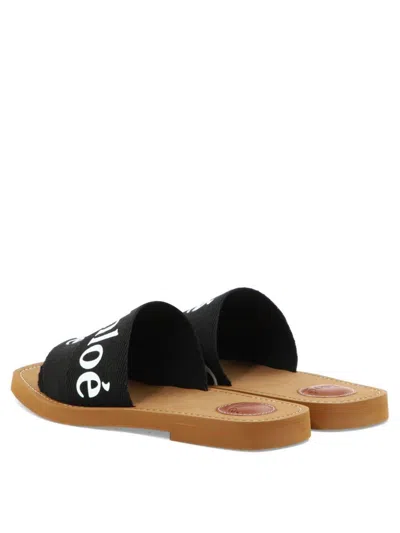 Chloé Woody Flat Logo Ribbon Slide Sandals
