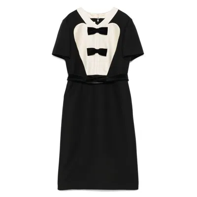 Valentino Belted Bow-embellished Velvet And Ottoman-trimmed Wool Midi Dress