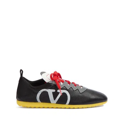Valentino Garavani Black Sneakers With Asymmetric Toe And Vlogo Detail On The Side In Tech Fabric Ma In Black