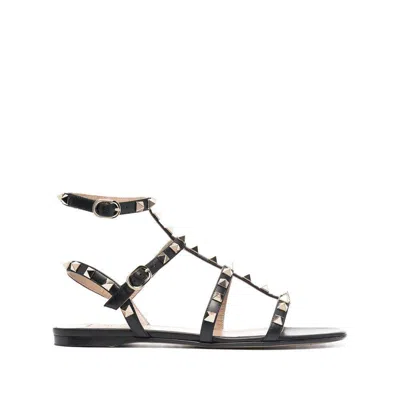 Valentino Garavani Black Leather Rockstud Sandals