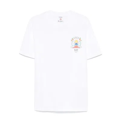 Casablanca T-shirt Girocollo Con Logo Sul Fronte In Cotone Bianca Uomo