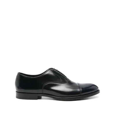 Doucal's Blue Oxford Shoes In Brushed Leather With Toe Cap